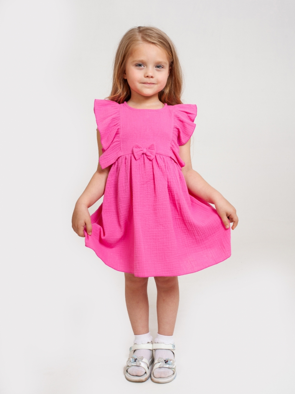 322-Ф. Платье из муслина детское, хлопок 100% фуксия, р. 98,104,110,116