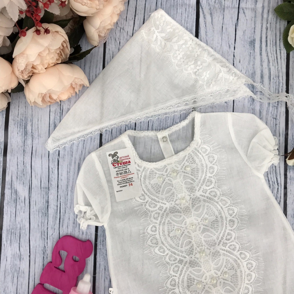 214. Крестильное платье из батиста, хлопок 100%, размеры 62,68,74,80
