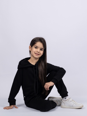 311-Ч. Свитшот с капюшоном + Штаны, хлопок 65%, 35% ПЭ, 3-х нитка ( без начеса) черный 122,128,134,140