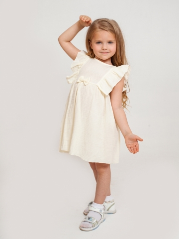 Купить 322-СЛ. Платье из муслина детское, хлопок 100% сливочный, р. 74,80,86,92 в Калуге