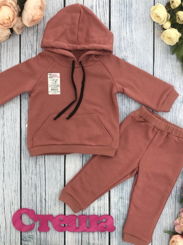 Купить оптом 311-ТР. Свитшот с капюшоном + Штаны, хлопок 65%, 35% ПЭ, 3-х нитка ( без начеса) терракот 98,104,110,116 в Калуге