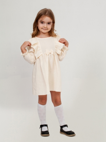 Купить 321-СЛ. Платье из муслина детское, хлопок 100% сливочный, р. 98,104,110,116 в Калуге