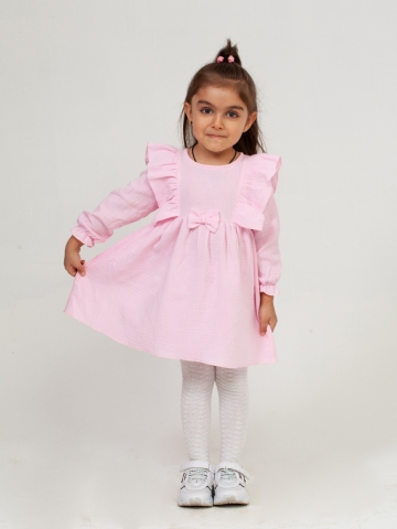 Купить 321-Р. Платье из муслина детское, хлопок 100% розовый, р. 74,80,86,92 в Калуге
